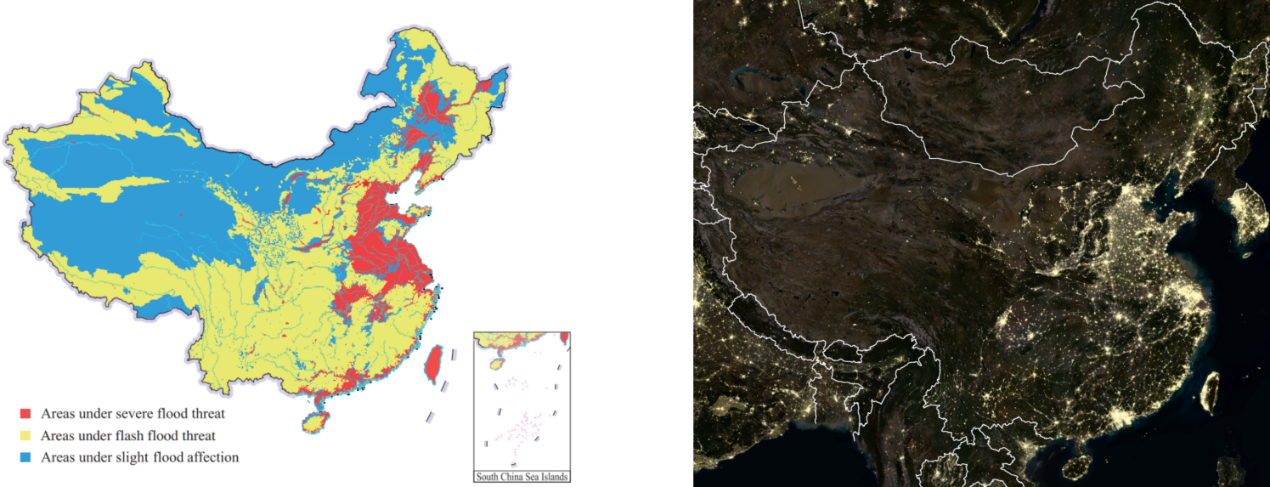 Flood risk and nightime light in China