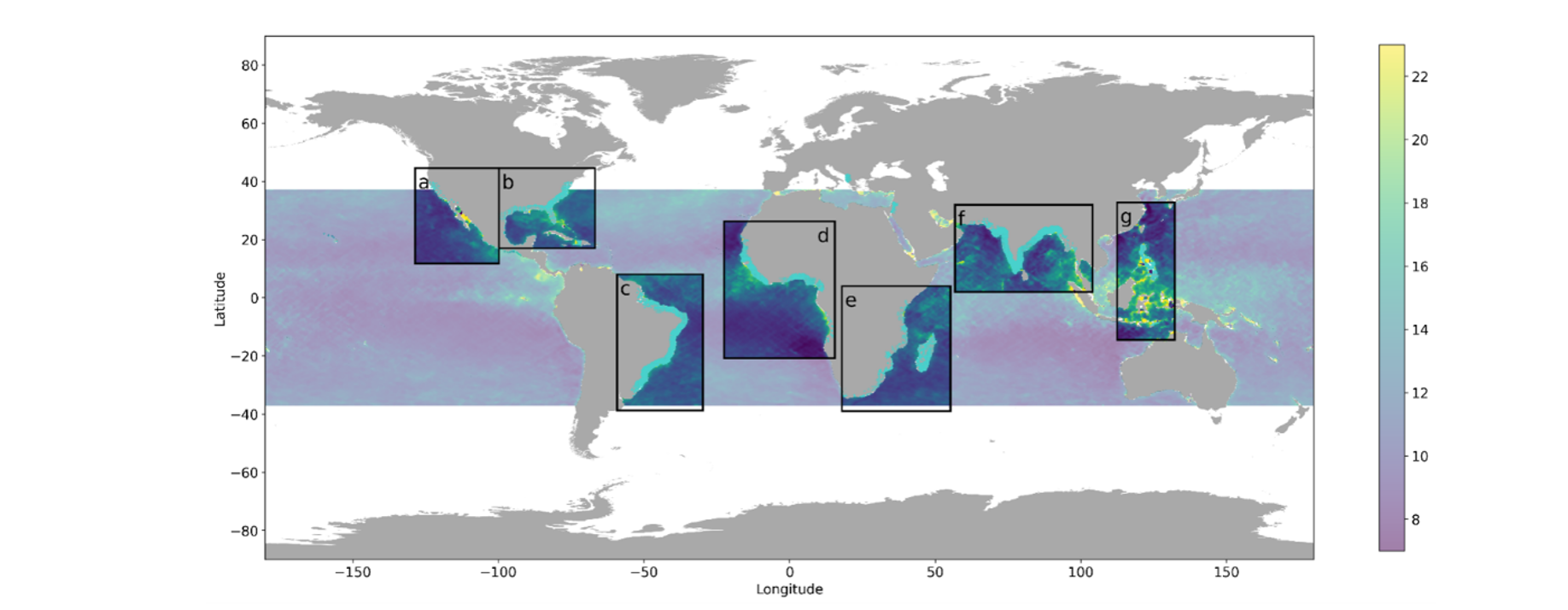 Coastal areas of the world exposed to microplastics