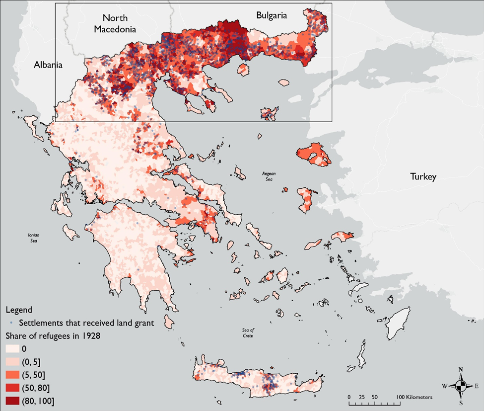 Refugees in 1928 and land grants across settlements: Greece
