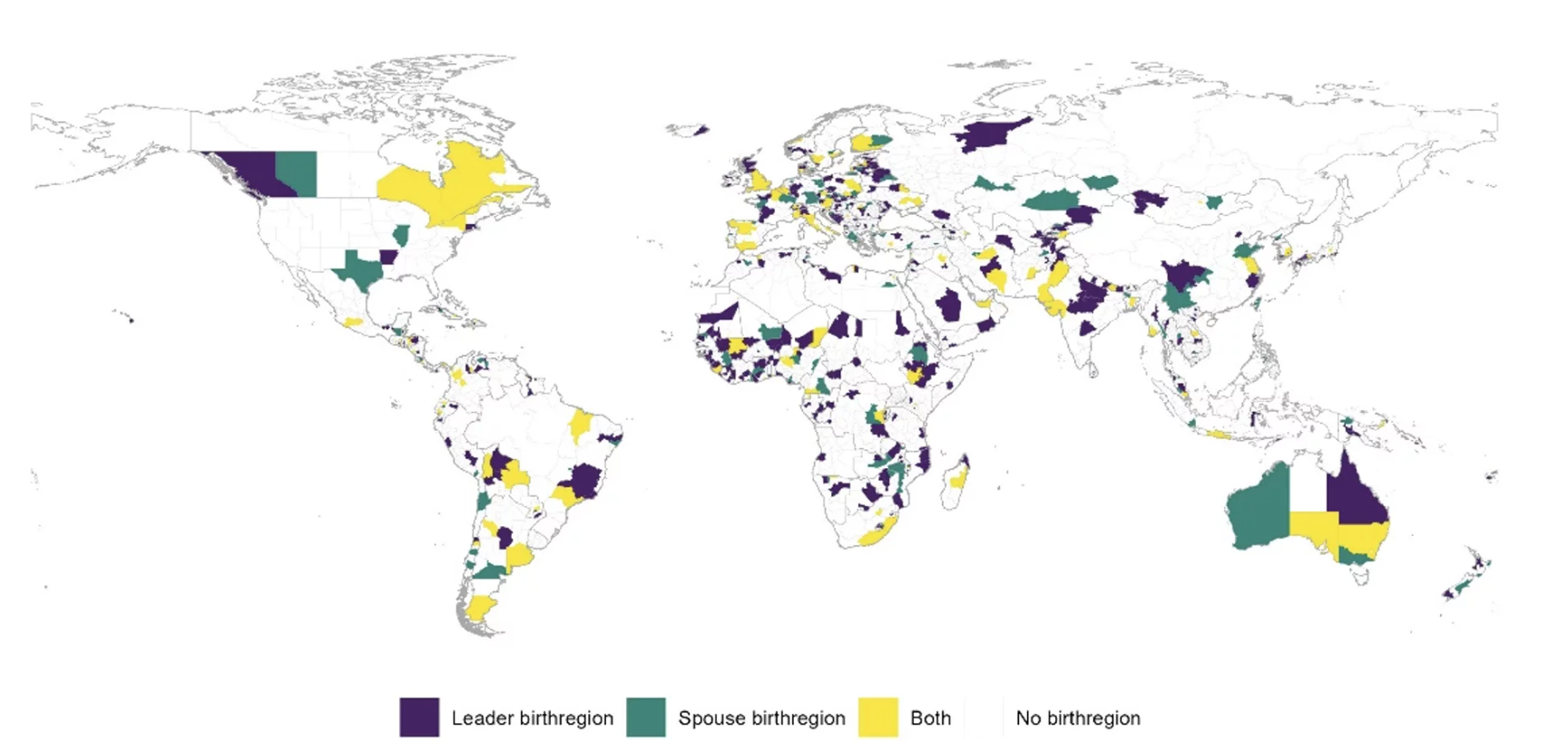 Birth regions of political leaders and their spouses, ADM1, 1990-2020